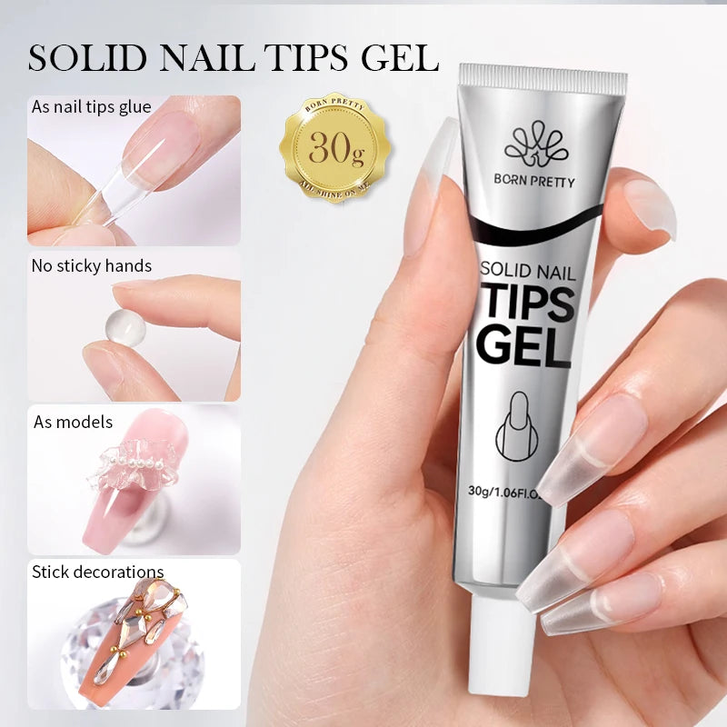 BORN PRETTY 30ml Milky White Hard Gel Jelly Nail Extension Gel Nail Polish Clear Acrylic Nail Color Soak Off UV Construction Gel