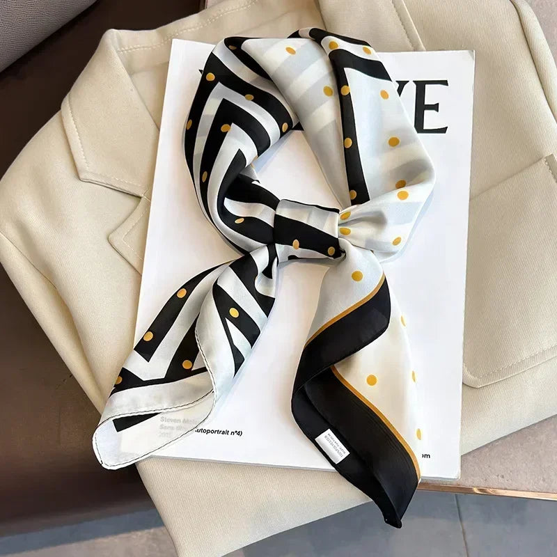 Luxury Design Print Silk Square Scarf Women Soft Satin Horse Hairband Neckerchief Office Hijab Headband Foulard Bag Ribbons Gift