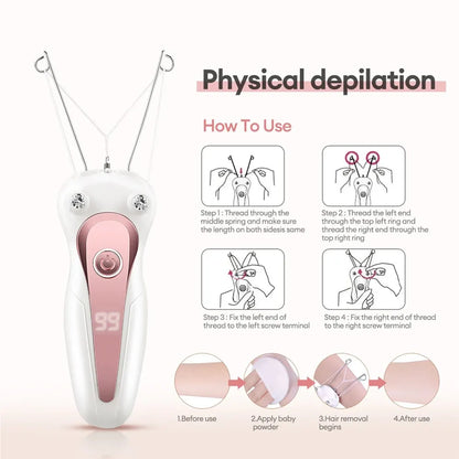 Electric Body Hair Remover Women's Cotton Thread Leg Arm Shaver Razor Lady Beauty Neck Rechargeable Hair Epilator