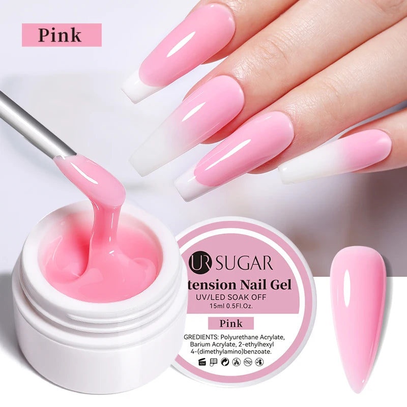 UR SUGAR 15ml Extension Nail Gel Polish Nails Finger Form Clear Nude Pink Nail Art Camouflage Hard Gel Acrylic Nail Manicur