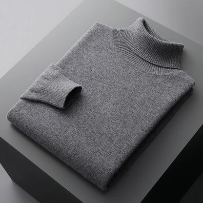 Autumn and winter new 100% pure merino wool pullover men's turtleneck cashmere sweater thickened warm  loose solid color top