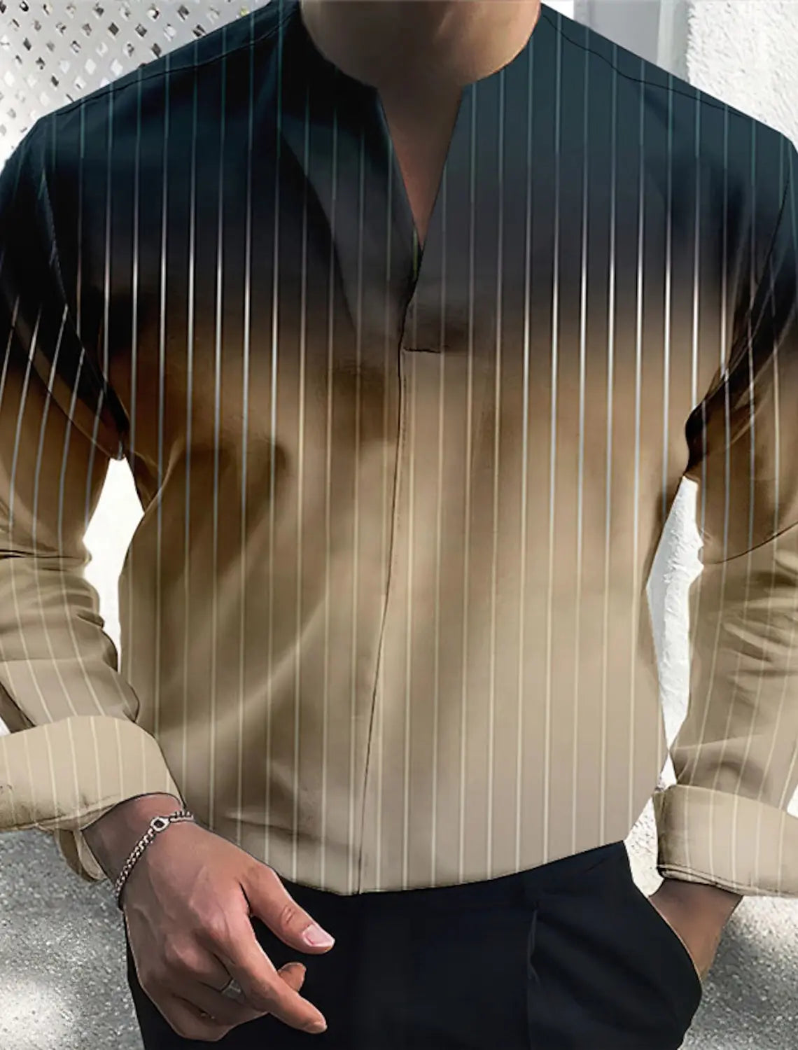 Men's Long Sleeve Shirt Gradient Stripe Pattern Print V Neck Outdoor Street Long Sleeve Print Clothing Fashion Street Design