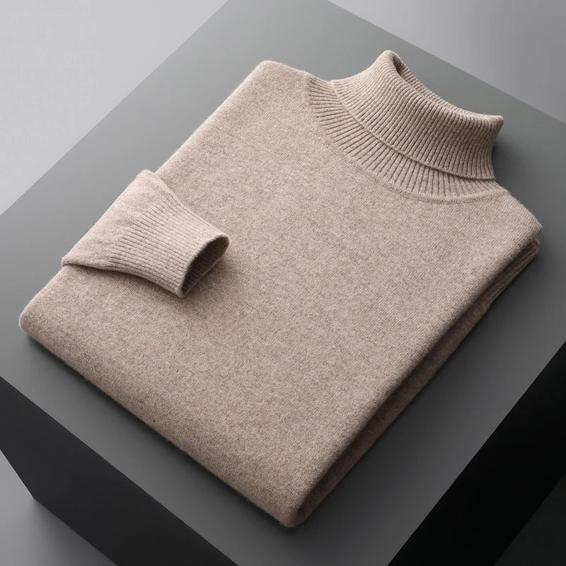 Autumn and winter new 100% pure merino wool pullover men's turtleneck cashmere sweater thickened warm  loose solid color top