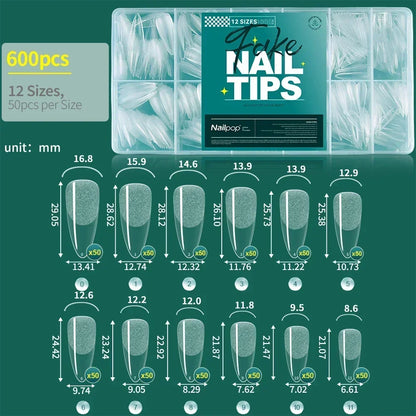 NAILPOP Soft Gel Nail Tips 600PCS Pre-Buff Full Cover Coffin Almond  Oval Shaped Nail Extenison Tips Half Matte Gel X Fake Nails