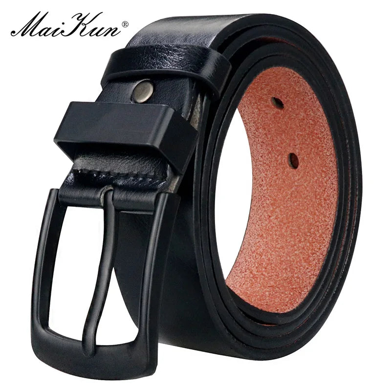 Maikun Men's Vintage Casual Belt Black Pin Buckle Student Versatile Leather Wide Belt