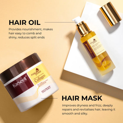 Karseell Collagen Hair Treatment Deep Repair Hair Mask 500ml + Argan Oil Hair Serum 50ml for Dry Damaged Hair All Hair Types