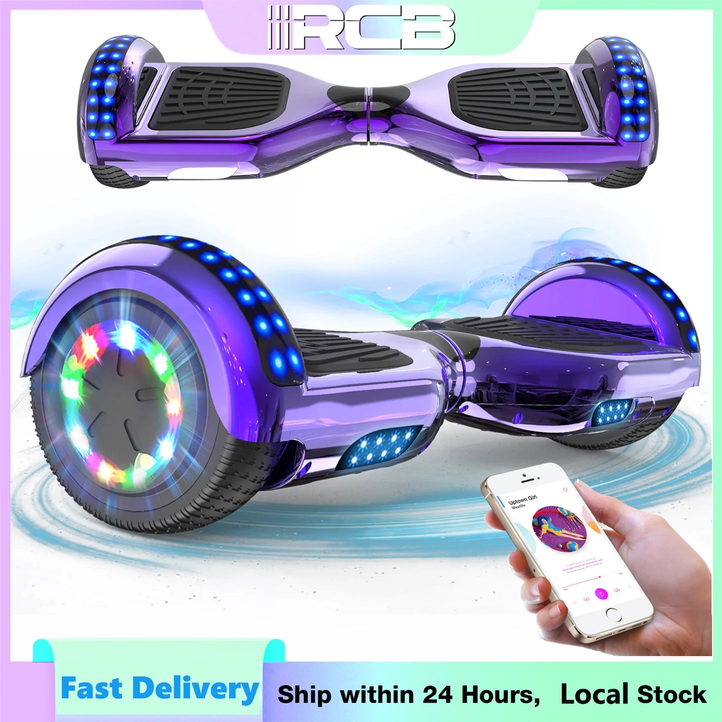 RCB Hoverboard, 6.5 Inch Two Wheel Hoverboard with Bluetooth Speaker with LED Light, Hoverboard Gift for Kids and Adults