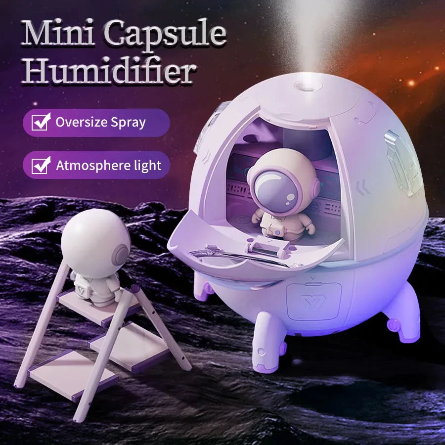 220mL Space Capsule Air Humidifier USB Plug in Rechargeable Mist Aromatherapy Water Diffuser 7 Colors Atmosphere Light