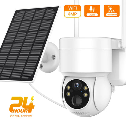 Built-in Battery WiFi PTZ Camera 4MP HD Outdoor Wireless Solar IP Camera 1080P Video Surveillance Camera Long Time Standby iCSee