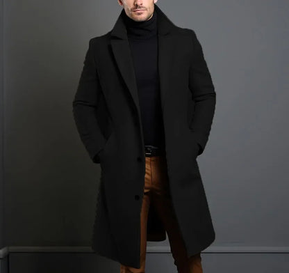 Gentleman's Casual Woolen Coat for Autumn and Winter, Single-breasted Lapel Warm Coat for European and American Young Men S-XXL