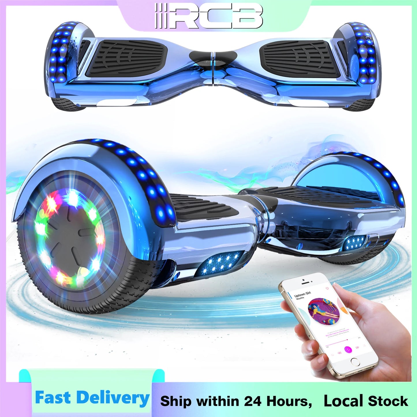 RCB Hoverboard, 6.5 Inch Two Wheel Hoverboard with Bluetooth Speaker with LED Light, Hoverboard Gift for Kids and Adults