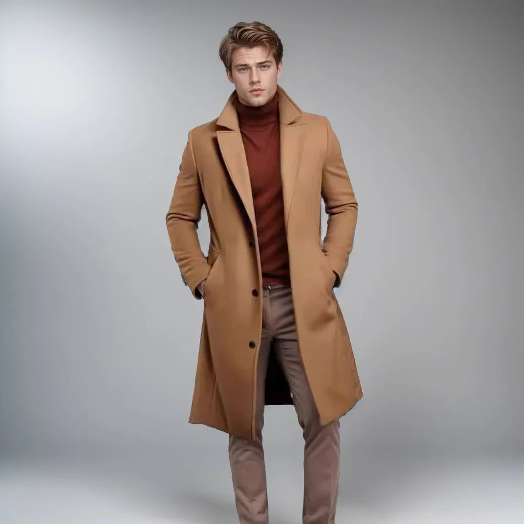 Gentleman's Casual Woolen Coat for Autumn and Winter, Single-breasted Lapel Warm Coat for European and American Young Men S-XXL