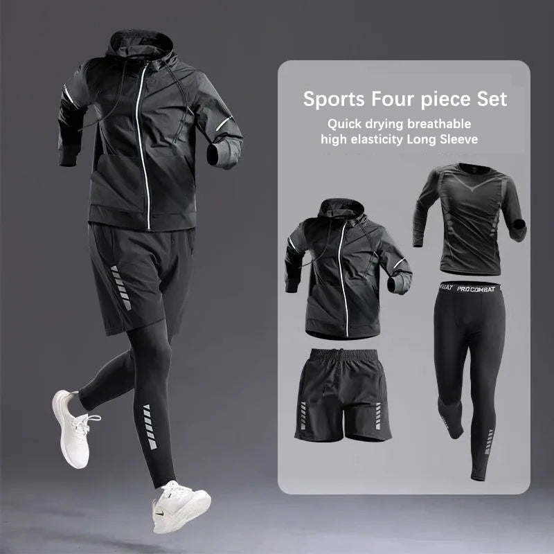 All-Season Men's Sportswear Set/Suit - Tracksuit for Running， Cycling, Fitness & Hiking，gym clothing men， jogging， boxing，5 pcs