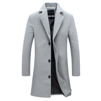 Men's Fashion Slim Fit Single Breasted Wool Coat Windbreaker Elegant British Spring and Autumn Coat Outerwear Men's Jacket