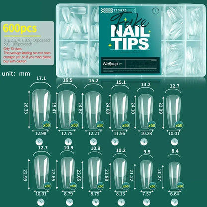 NAILPOP Soft Gel Nail Tips 600PCS Pre-Buff Full Cover Coffin Almond  Oval Shaped Nail Extenison Tips Half Matte Gel X Fake Nails