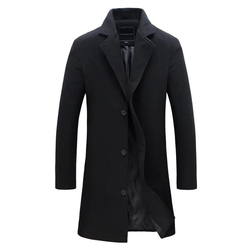 Men's Fashion Slim Fit Single Breasted Wool Coat Windbreaker Elegant British Spring and Autumn Coat Outerwear Men's Jacket