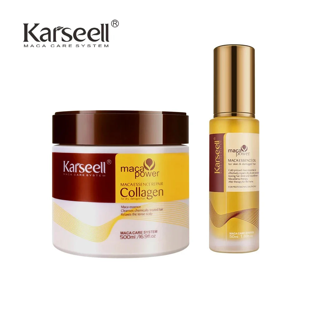 Karseell Collagen Hair Treatment Deep Repair Hair Mask 500ml + Argan Oil Hair Serum 50ml for Dry Damaged Hair All Hair Types