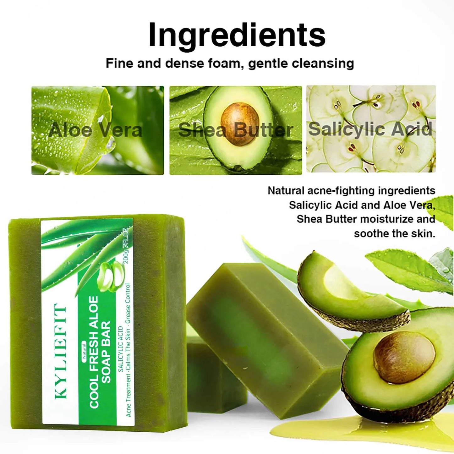 AILKE Aloe Vera Whitening Soap, Remove Acne, Pimples, Skin Radiant, Improve Skin Luster, Vegan Bath Wash for Women Men