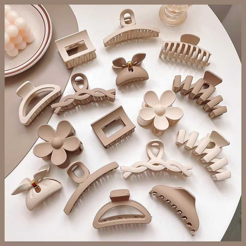 Women Hair Claw Clips Korea Coffee Beige Acrylic Large Hair Claw Hairpin Geometric Barrettes Crab Girl Headwear Hair Accessories