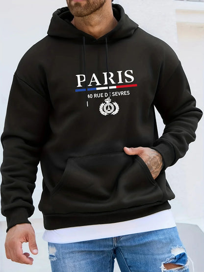 Men's Autumn Winter Long Sleeved Sweater PARIS Hooded Sports Brand Hooded Sweater Sports Cotton Fleece Men Pullovers Hip Hop