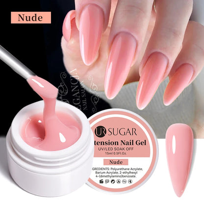 UR SUGAR 15ml Extension Nail Gel Polish Nails Finger Form Clear Nude Pink Nail Art Camouflage Hard Gel Acrylic Nail Manicur