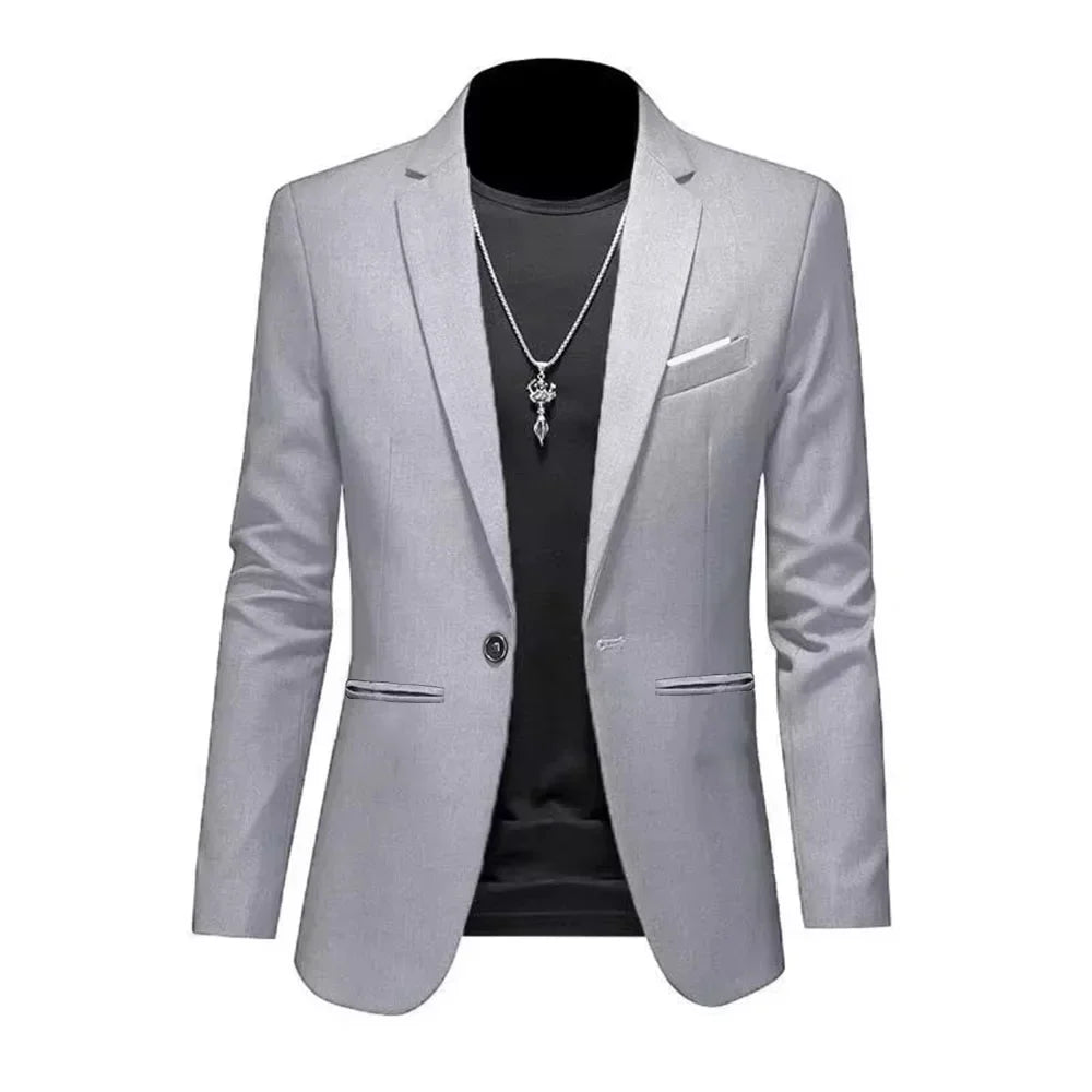 Men's Trendy Leisure Boutique Suit Jacket  Autumn Casual Business Slim Fit Non-ironing Single Button Suit Solid Formal Blouse