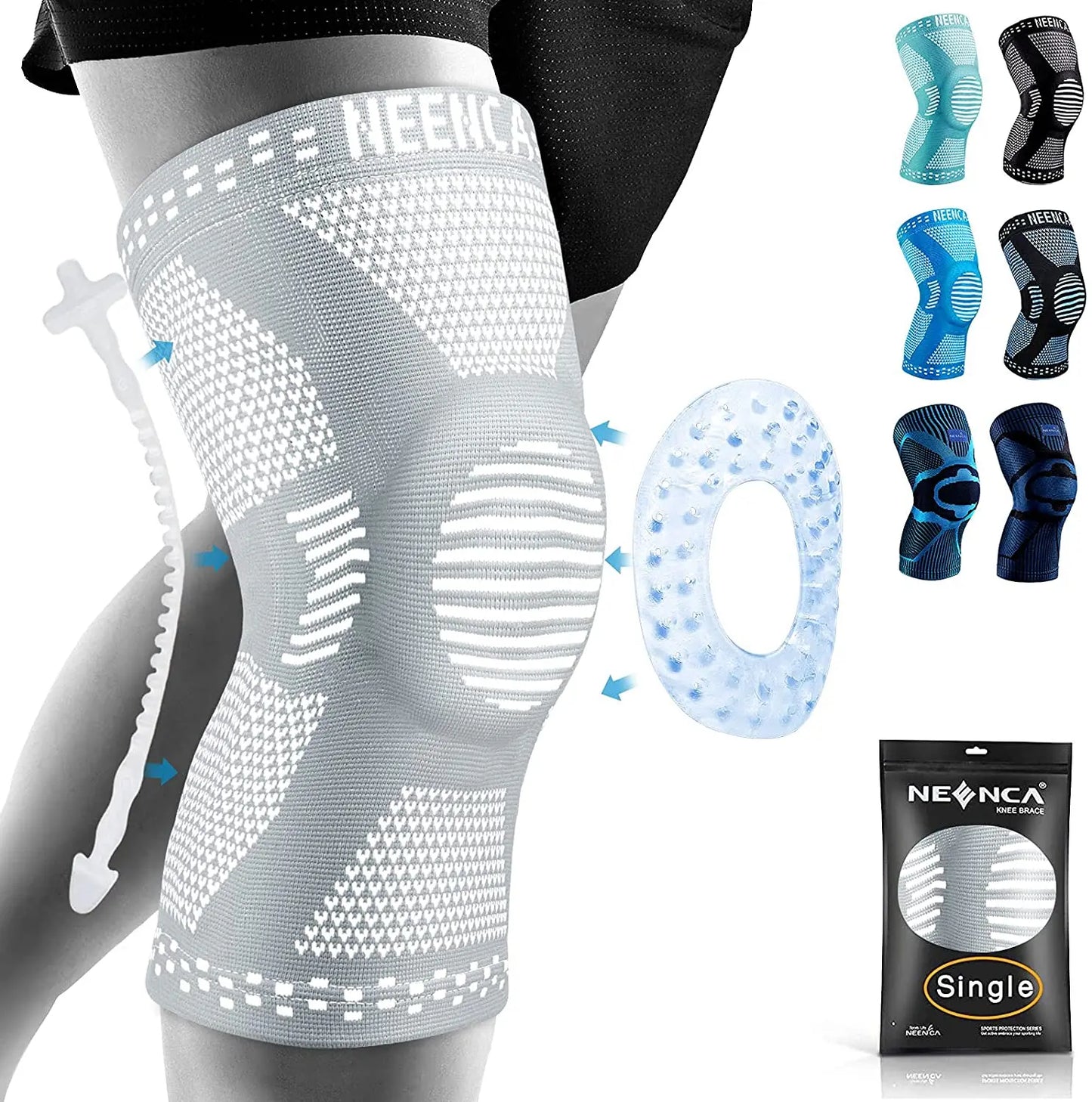 NEENCA Knee Brace Support with Side Stabilizers Patella Gel Knee Compression Sleeve for Knee Pain Meniscus Tear Injury Recovery