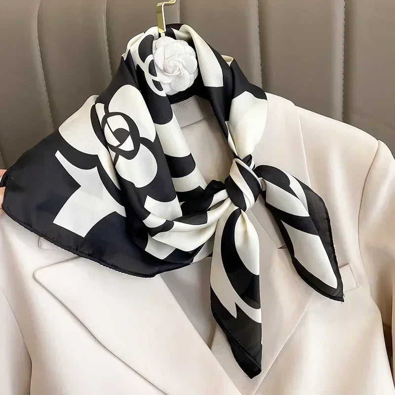 Luxury Design Print Silk Square Scarf Women Soft Satin Horse Hairband Neckerchief Office Hijab Headband Foulard Bag Ribbons Gift