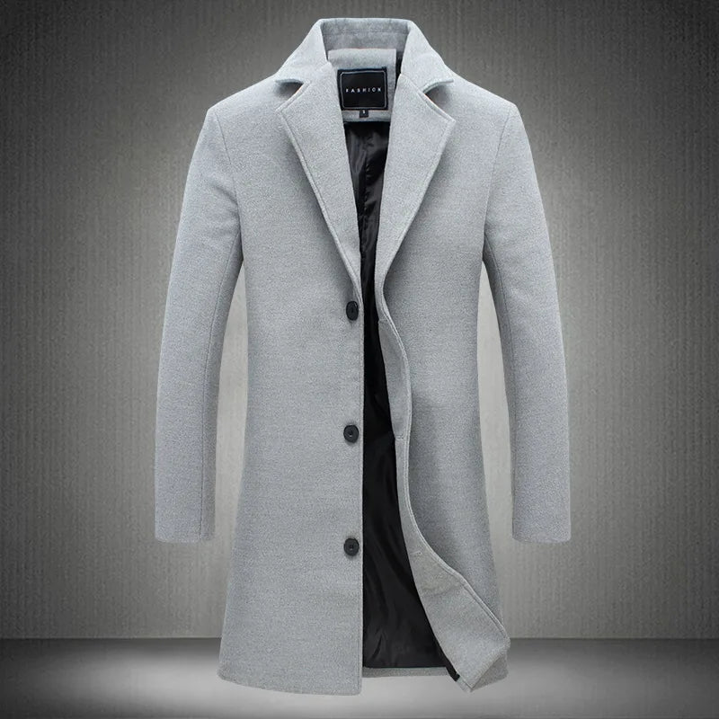 Men's Fashion Slim Fit Single Breasted Wool Coat Windbreaker Elegant British Spring and Autumn Coat Outerwear Men's Jacket