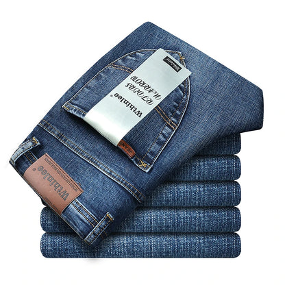 Top Brand Washed Jeans Trousers Four Season Men's High Quality Jeans Business Casual High Waist Denim Pants