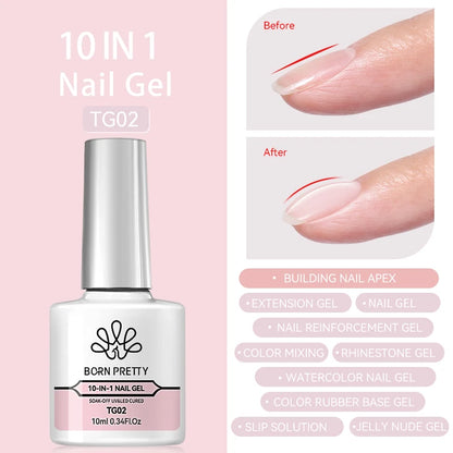 BORN PRETTY 15/10ML 6 IN 1 Nail Glue Gel for Acrylic Nails Soak off Base Gel Top Coat UV Extension Nail Gel False Nail Tips Gel