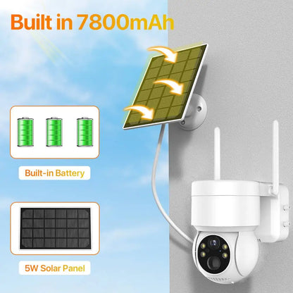 Built-in Battery WiFi PTZ Camera 4MP HD Outdoor Wireless Solar IP Camera 1080P Video Surveillance Camera Long Time Standby iCSee