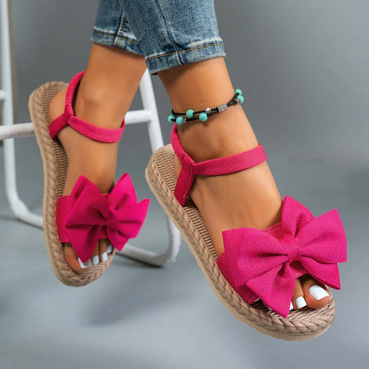 Women Sandals 2024 New Summer Lightweight Sandals Fashion Beach Casual Slippers Outdoor Bow Tie Flat Shoes Home Slides Women