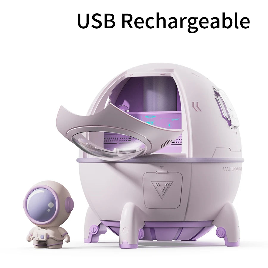 220mL Space Capsule Air Humidifier USB Plug in Rechargeable Mist Aromatherapy Water Diffuser 7 Colors Atmosphere Light