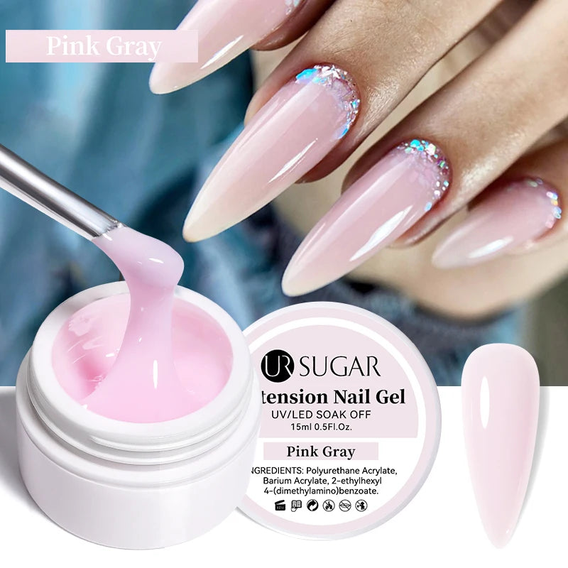 UR SUGAR 15ml Extension Nail Gel Polish Nails Finger Form Clear Nude Pink Nail Art Camouflage Hard Gel Acrylic Nail Manicur