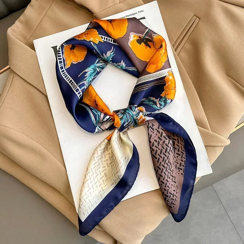 Luxury Design Print Silk Square Scarf Women Soft Satin Horse Hairband Neckerchief Office Hijab Headband Foulard Bag Ribbons Gift