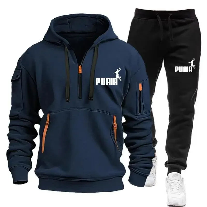 Mens Tracksuit Zipper Hoodies+Sweatpants 2-Piece Set Autumn Winter Male Daily Casual Sports Jackets Jogging Suit Tops Or Pants