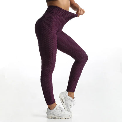 Women Fashion Pocket Bubble Pants Stretchy Slim Leggings Gym Running Cycling Fitness Pants High Waist Hip Lift Leggings Female