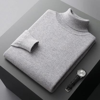 Autumn and winter new 100% pure merino wool pullover men's turtleneck cashmere sweater thickened warm  loose solid color top