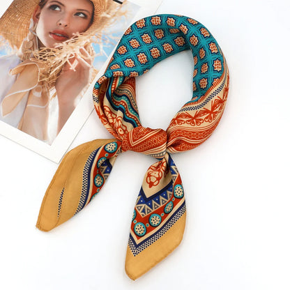 Luxury Design Print Silk Square Scarf Women Soft Satin Horse Hairband Neckerchief Office Hijab Headband Foulard Bag Ribbons Gift